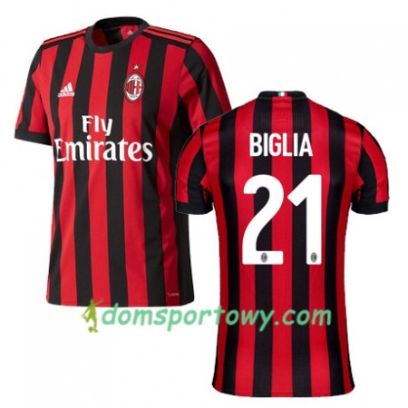Koszulka AC Milan BIGLIA 21 Domowe Koszulki Piłkarskie 2017-2018 Krótki Rękaw