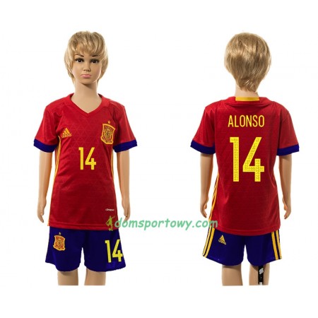 Koszulka Hiszpania Alonso 14 Dziecięcy Domowe Koszulki Piłkarskie 2016 Krótki Rękaw