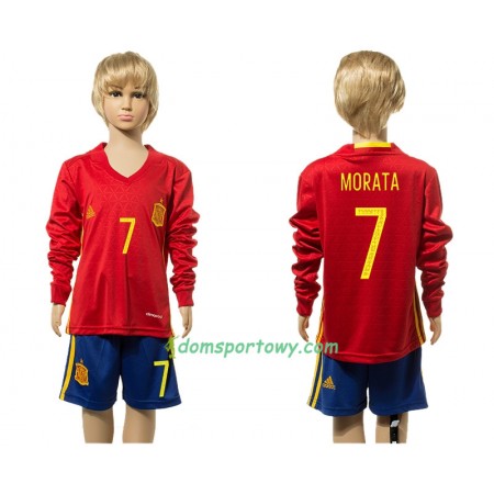 Koszulka Hiszpania Morata 7 Dziecięcy Domowe Koszulki Piłkarskie 2016 Długi Rękaw