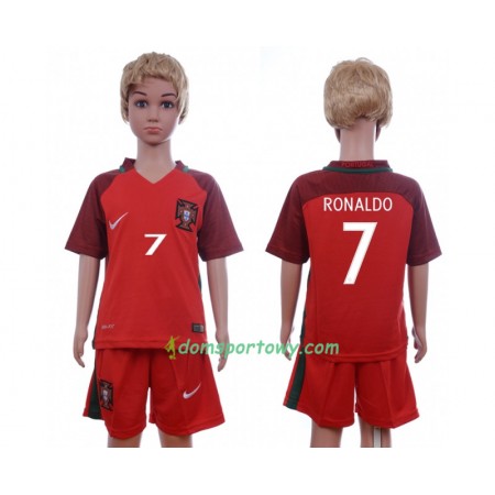 Koszulka Portugalia Cristiano Ronaldo 7 Dziecięcy Domowe Koszulki Piłkarskie Euro 2016 Krótki Rękaw