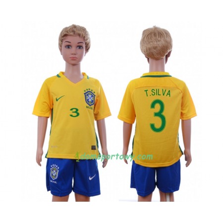 Koszulka Brazylia T.Silva 3 Dziecięcy Domowe Koszulki Piłkarskie 2016 Krótki Rękaw