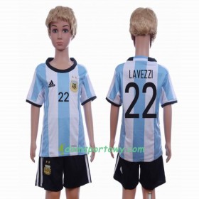 Koszulka Argentyna Lavezzi 22 Dziecięcy Domowe Koszulki Piłkarskie 2016 Krótki Rękaw