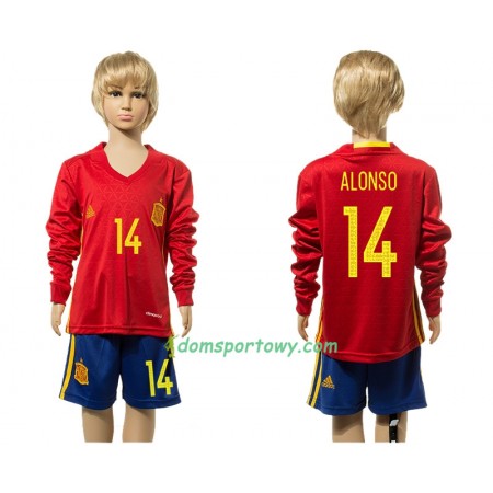 Koszulka Hiszpania Alonso 14 Dziecięcy Domowe Koszulki Piłkarskie 2016 Długi Rękaw