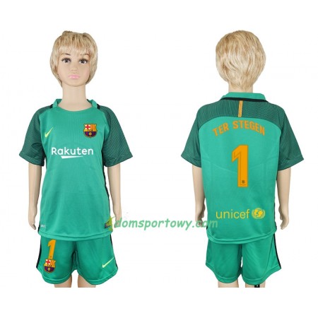 Koszulka FC Barcelona Ter Stegen 1 Bramkarska Dziecięcy Domowe Koszulki Piłkarskie 2017-2018 Krótki Rękaw