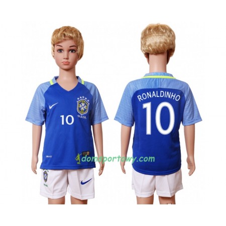 Koszulka Brazylia Ronaldinho 10 Dziecięcy Wyjazdowe Koszulki Piłkarskie 2016 Krótki Rękaw