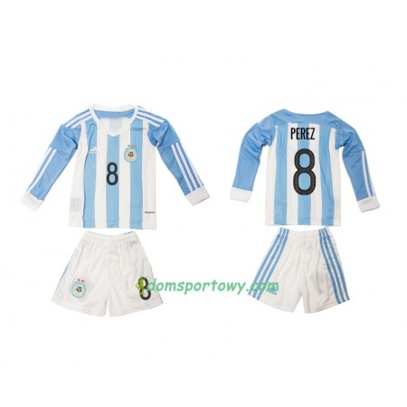 Koszulka Argentyna Perez 8 Dziecięcy Domowe Koszulki Piłkarskie 2016 Długi Rękaw
