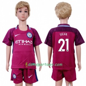 Koszulka Manchester City David Silva 21 Dziecięcy Wyjazdowe Koszulki Piłkarskie 2017-2018 Krótki Rękaw