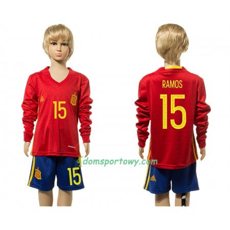 Koszulka Hiszpania Ramos 15 Dziecięcy Domowe Koszulki Piłkarskie 2016 Długi Rękaw
